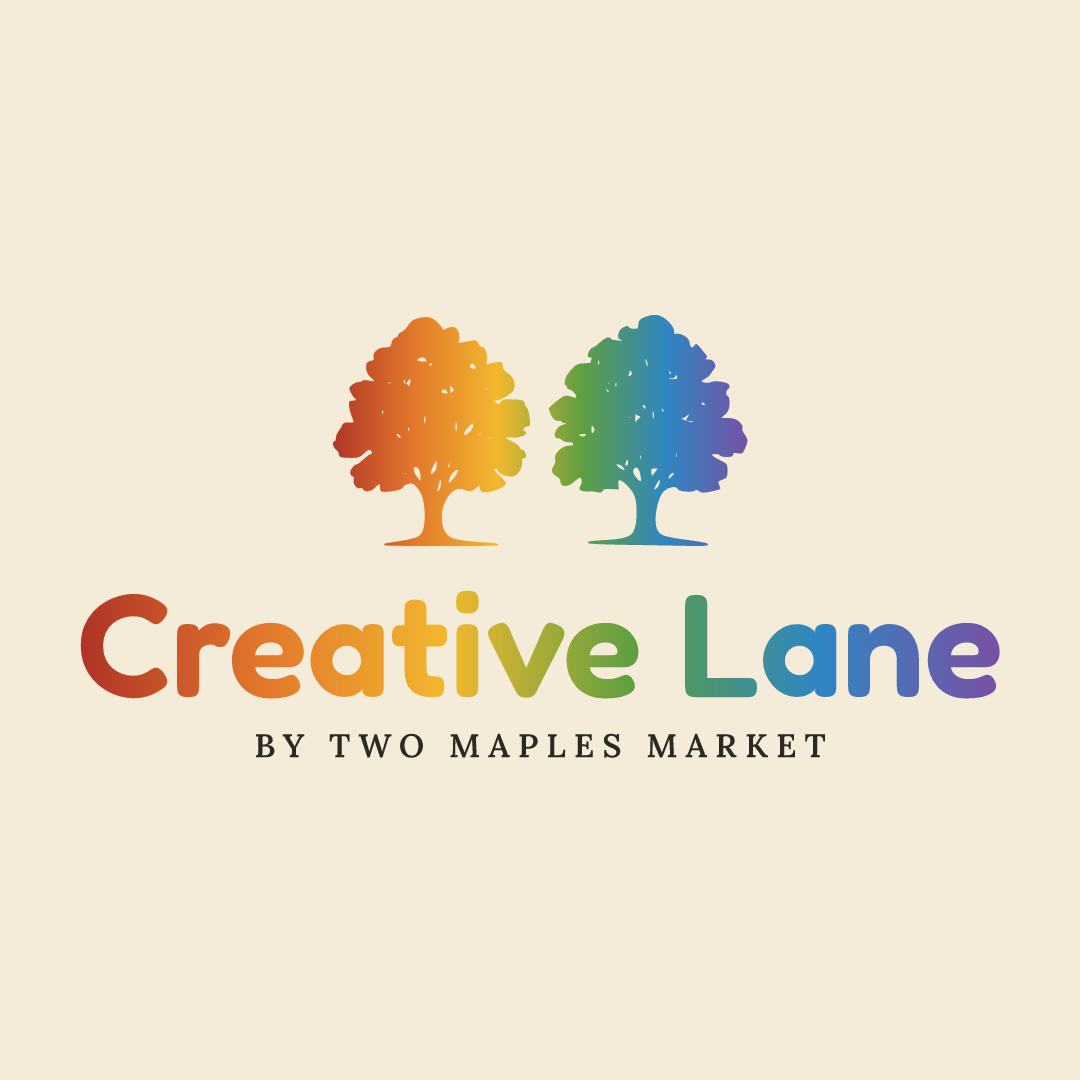 Creative Lane by Two Maples Market logo: rainbow maple trees